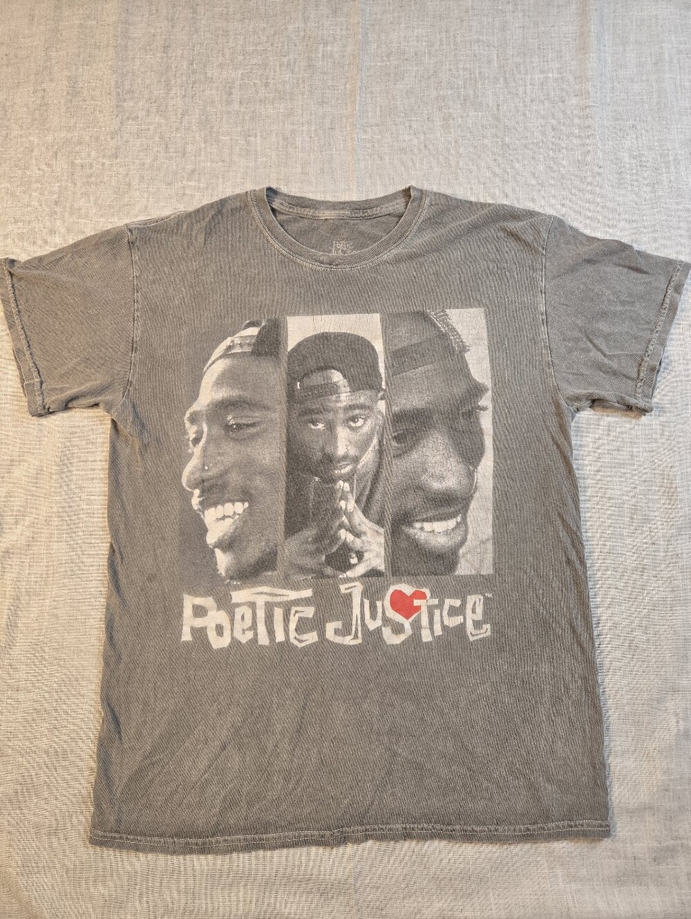 2Pac Poetic Justice Unisex Small Medium Tupac Shakur Graphic T-Shirt Gray Wash